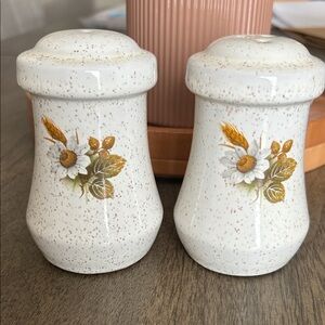 Vintage Speckled Floral Ceramic Salt and Pepper Shakers